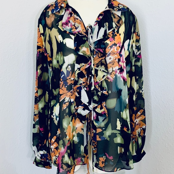 CAbi #146 Cascading Ruffle Tie Front Blouse Small - Picture 3 of 9